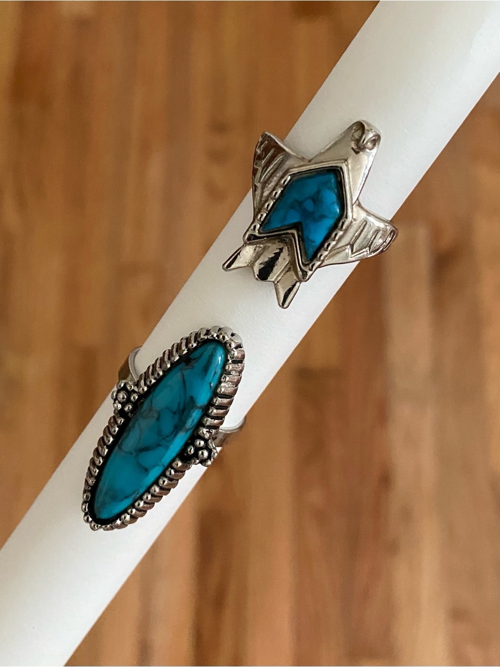 Vintage Faux Turquoise Ring Lot Thunderbird & Oval